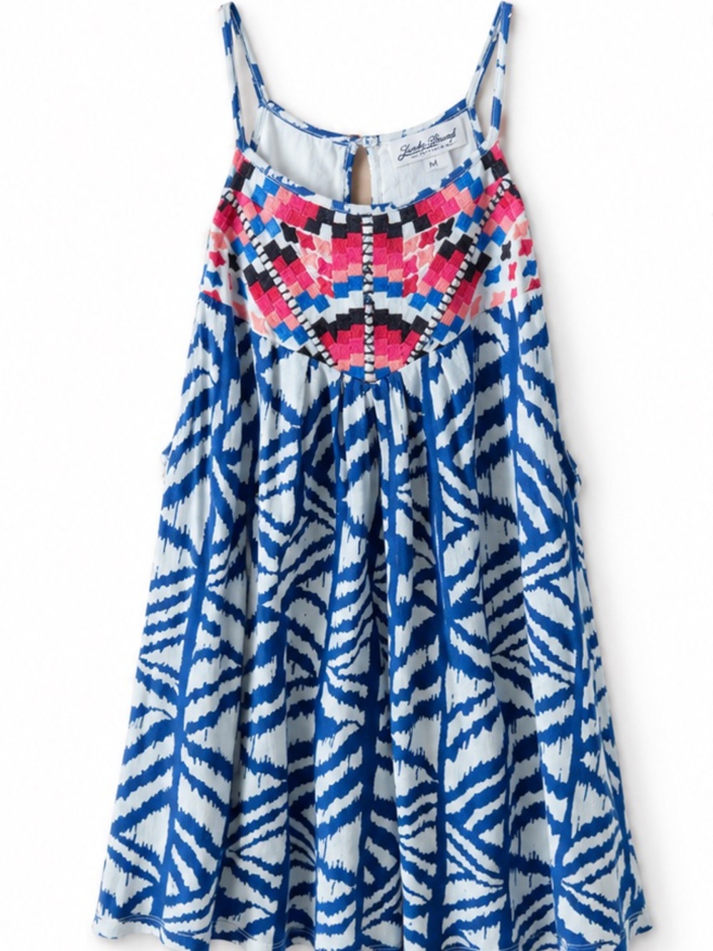 Lucky Brand Blue and Pink Embroidered Tank Dress